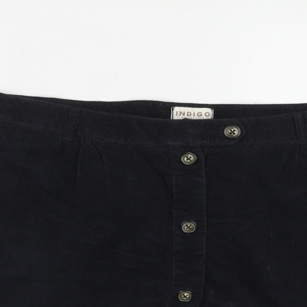Indigo Womens Black Cotton A-Line Skirt Size 10 Button