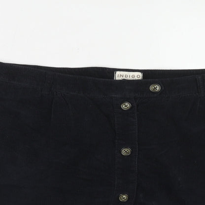 Indigo Womens Black Cotton A-Line Skirt Size 10 Button