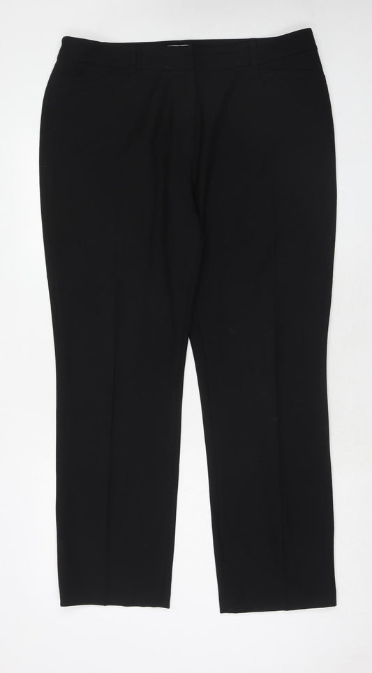 CC Womens Black Polyester Chino Trousers Size 16 Regular Hook & Eye