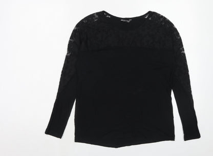 Select Womens Black Polyester Basic Blouse Size 8 Boat Neck - Lace Detail