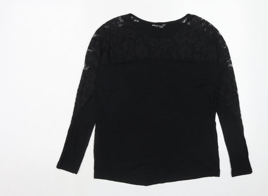 Select Womens Black Polyester Basic Blouse Size 8 Boat Neck - Lace Detail