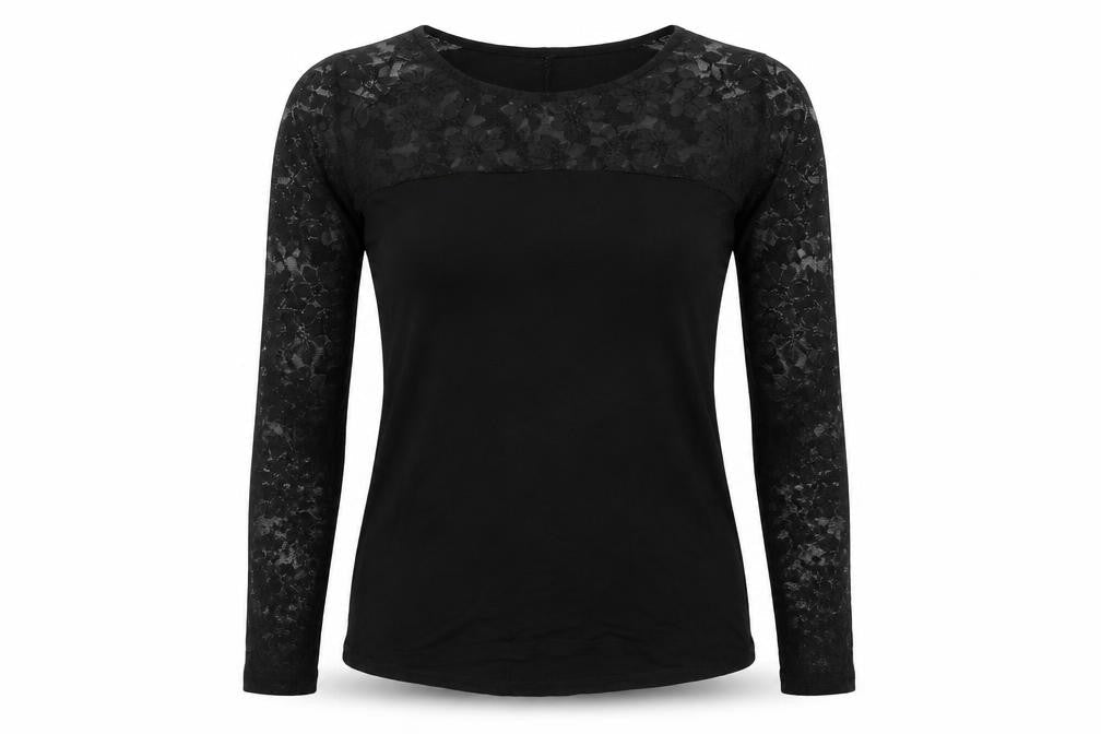 Select Womens Black Polyester Basic Blouse Size 8 Boat Neck - Lace Detail