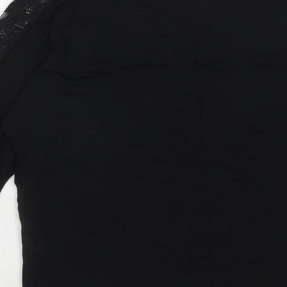 Select Womens Black Polyester Basic Blouse Size 8 Boat Neck - Lace Detail