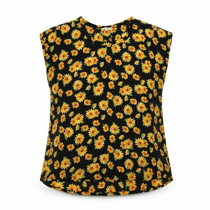 Pleione Womens Yellow Floral Polyester Basic Blouse Size S Boat Neck