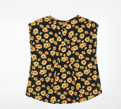 Pleione Womens Yellow Floral Polyester Basic Blouse Size S Boat Neck