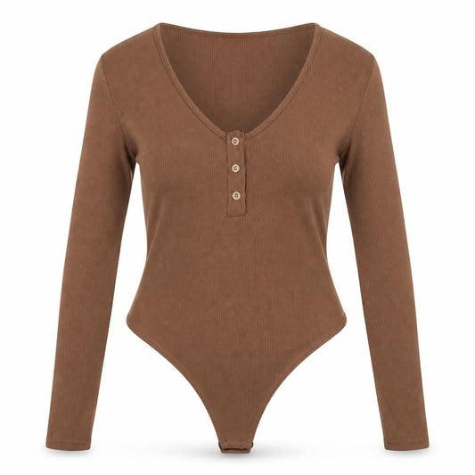 PRETTYLITTLETHING Womens Brown Polyester Bodysuit One-Piece Size 16 Snap