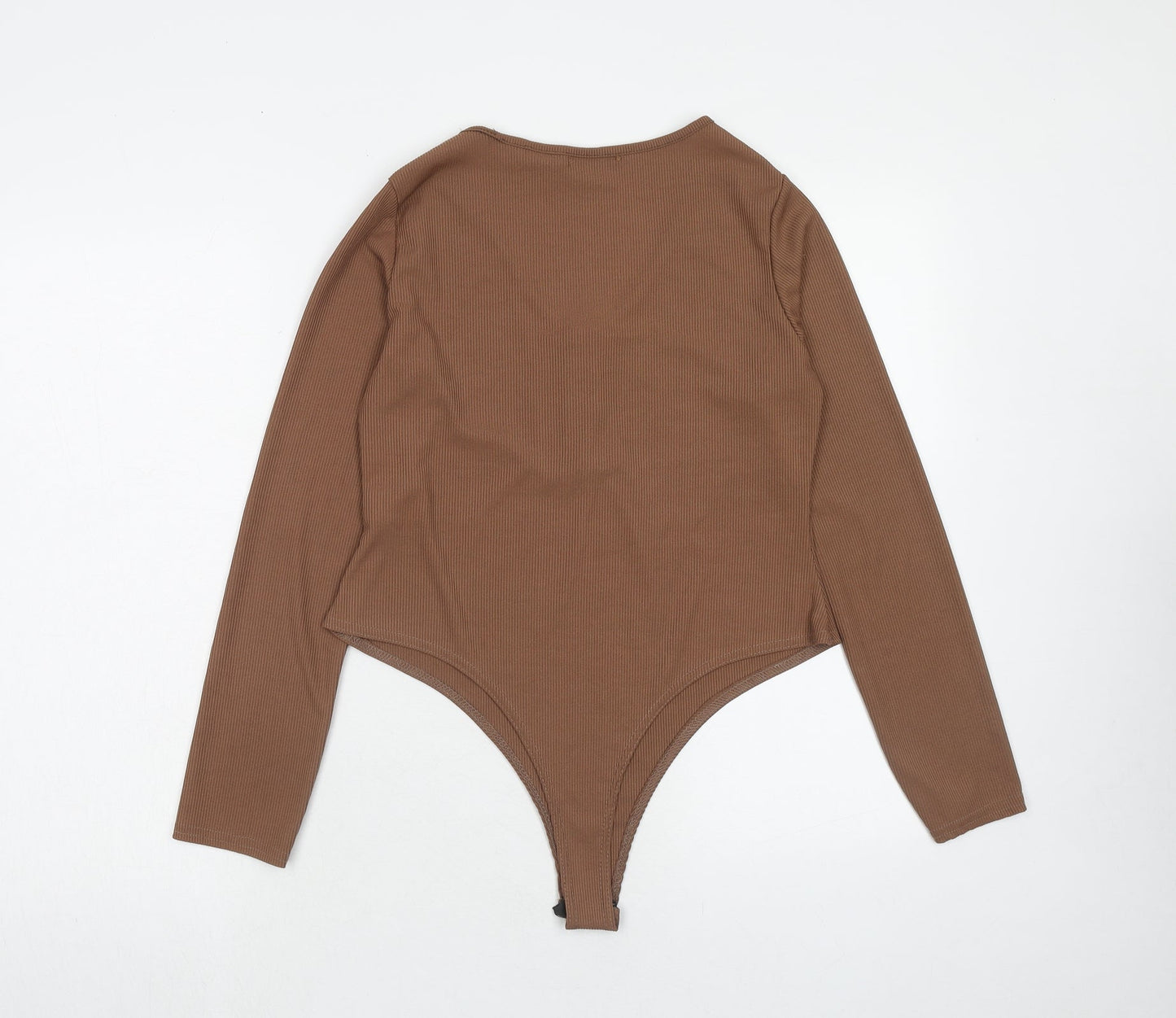 PRETTYLITTLETHING Womens Brown Polyester Bodysuit One-Piece Size 16 Snap