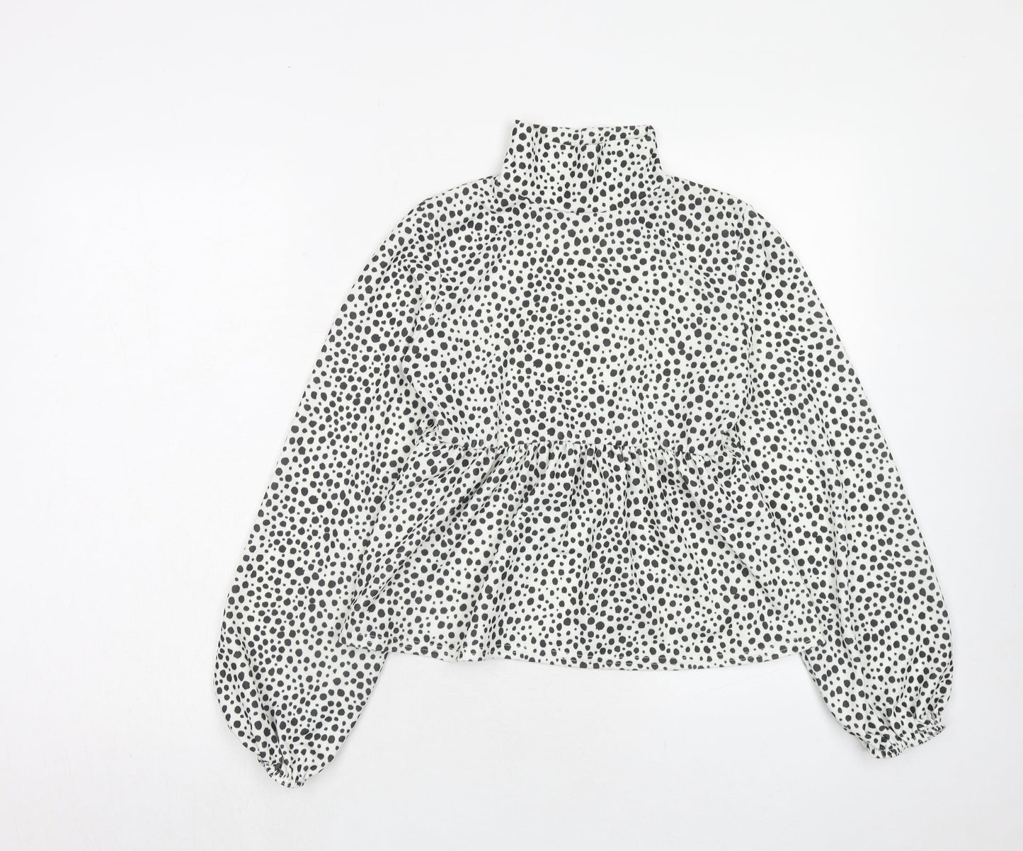 I SAW IT FIRST Womens White Animal Print Polyester Basic Blouse Size 10 High Neck - Dalmatian Print