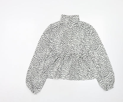I SAW IT FIRST Womens White Animal Print Polyester Basic Blouse Size 10 High Neck - Dalmatian Print