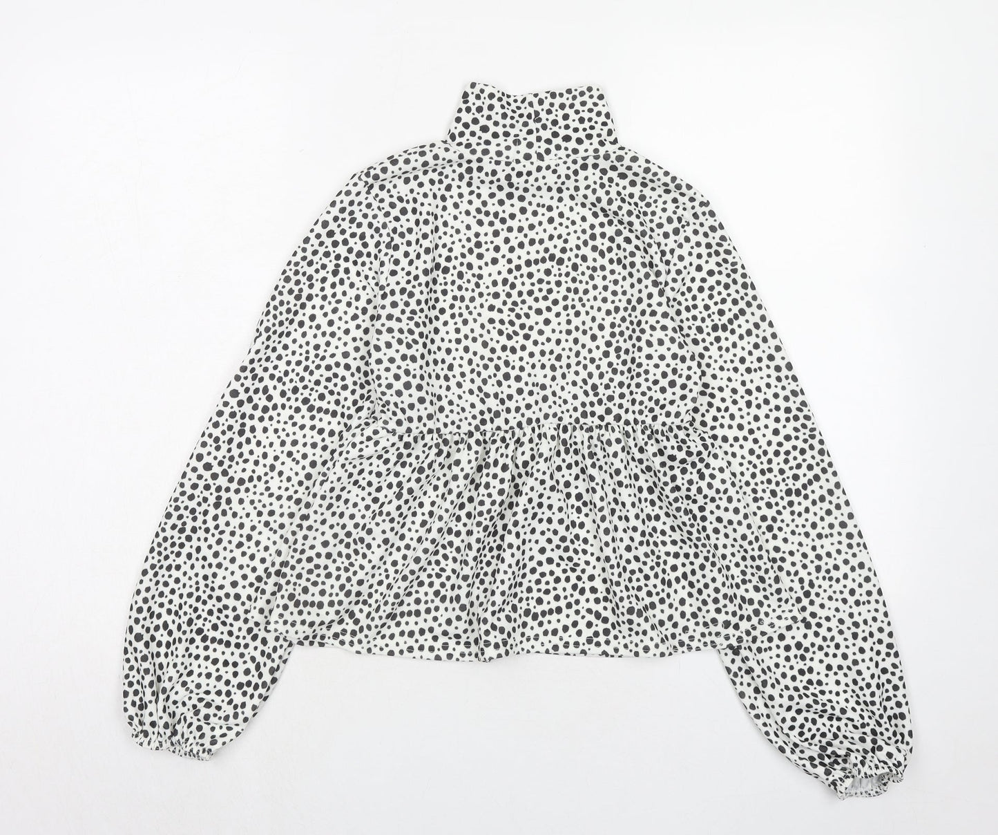I SAW IT FIRST Womens White Animal Print Polyester Basic Blouse Size 10 High Neck - Dalmatian Print