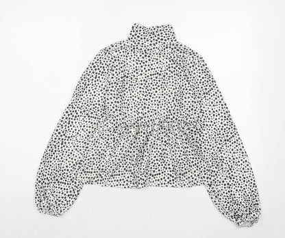 I SAW IT FIRST Womens White Animal Print Polyester Basic Blouse Size 10 High Neck - Dalmatian Print