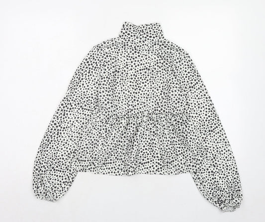 I SAW IT FIRST Womens White Animal Print Polyester Basic Blouse Size 10 High Neck - Dalmatian Print