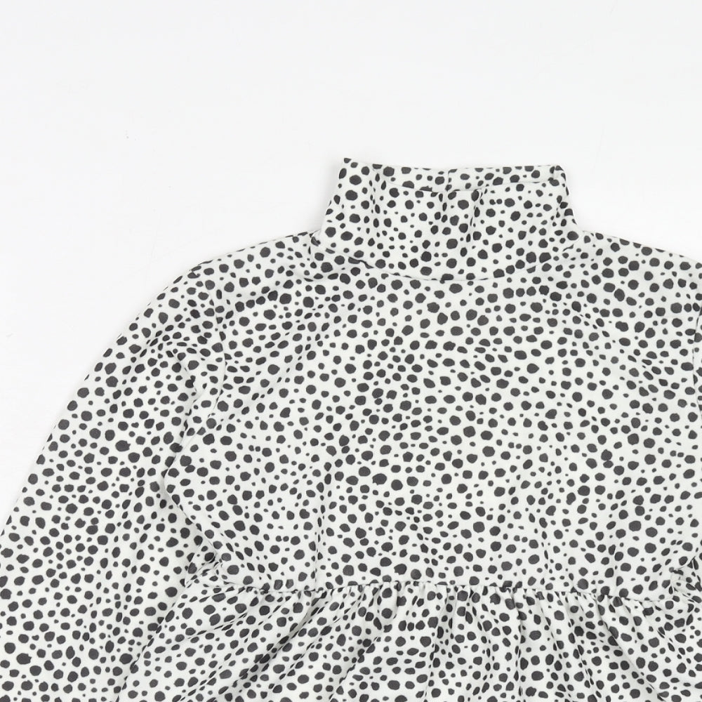 I SAW IT FIRST Womens White Animal Print Polyester Basic Blouse Size 10 High Neck - Dalmatian Print