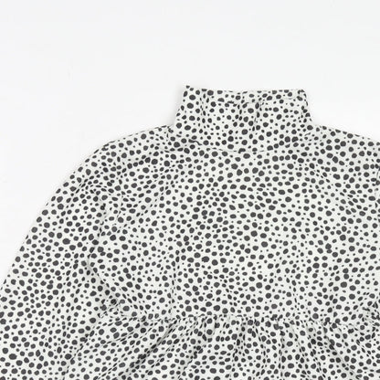 I SAW IT FIRST Womens White Animal Print Polyester Basic Blouse Size 10 High Neck - Dalmatian Print