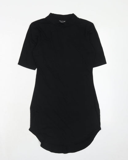 Glamour Babe Womens Black Viscose T-Shirt Dress Size 10 Mock Neck Pullover