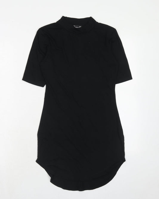 Glamour Babe Womens Black Viscose T-Shirt Dress Size 10 Mock Neck Pullover