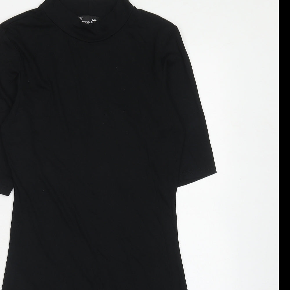 Glamour Babe Womens Black Viscose T-Shirt Dress Size 10 Mock Neck Pullover