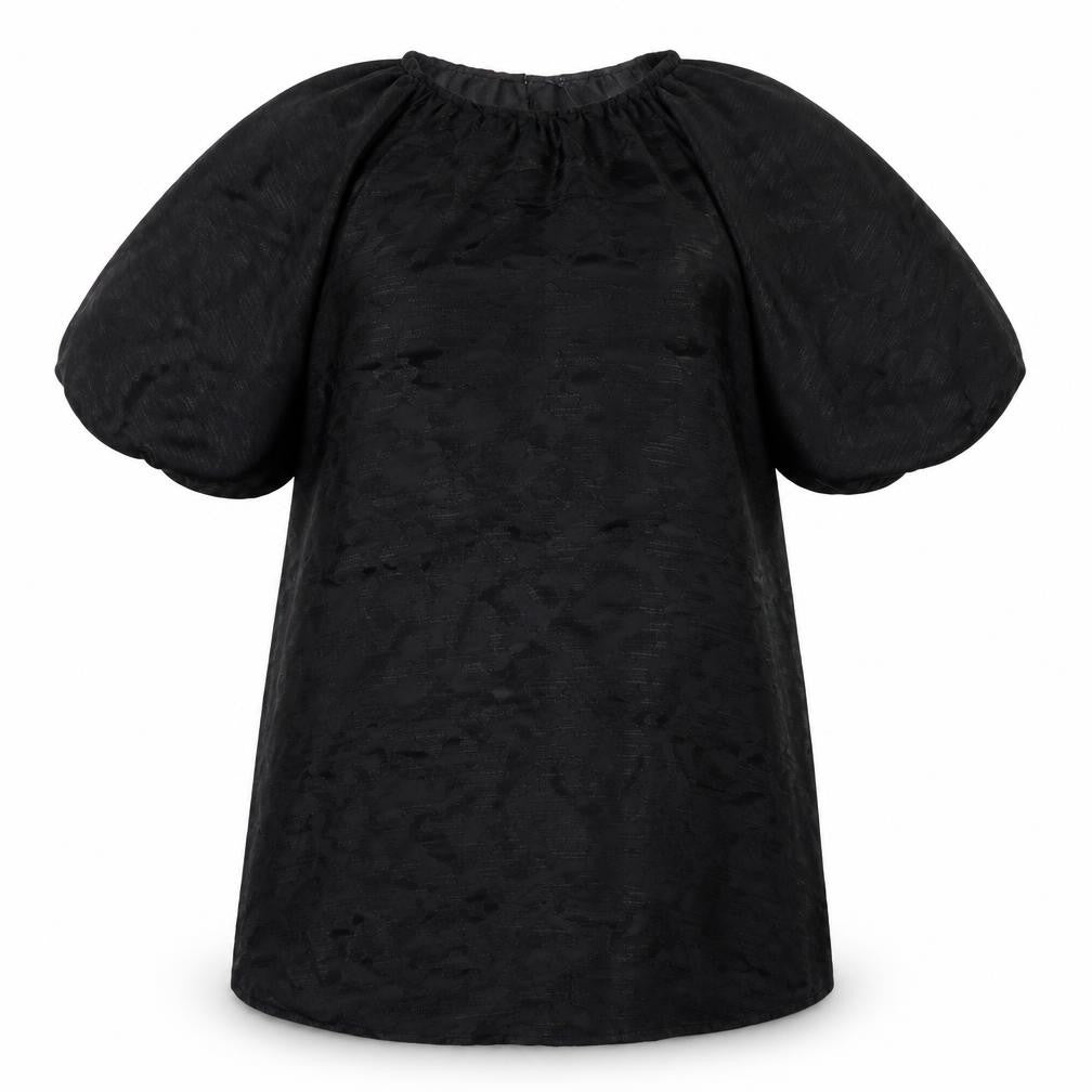 Marks and Spencer Womens Black Animal Print Polyester Trapeze & Swing Size 16 Boat Neck Button - Puff Sleeve