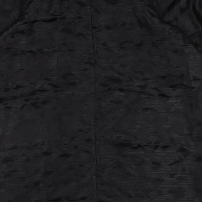 Marks and Spencer Womens Black Animal Print Polyester Trapeze & Swing Size 16 Boat Neck Button - Puff Sleeve