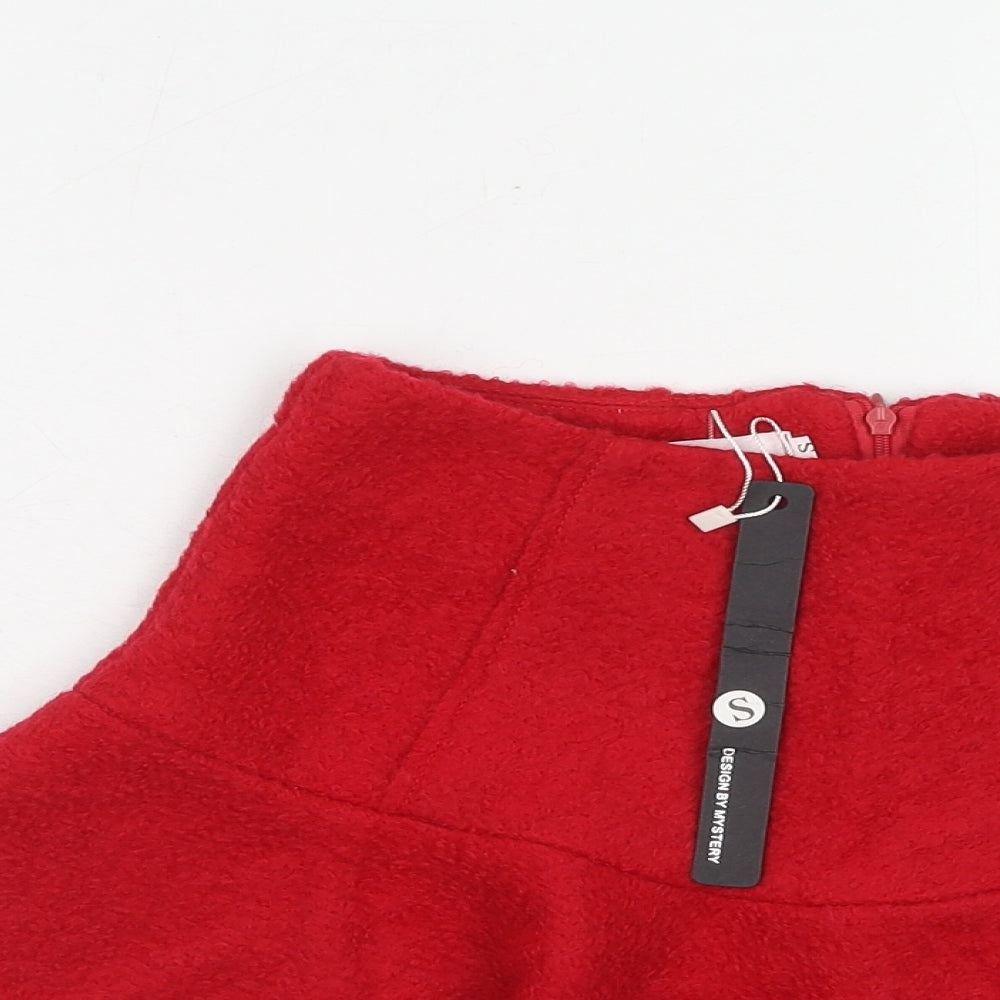 Mystery Womens Red Acrylic Skater Skirt Size S Zip