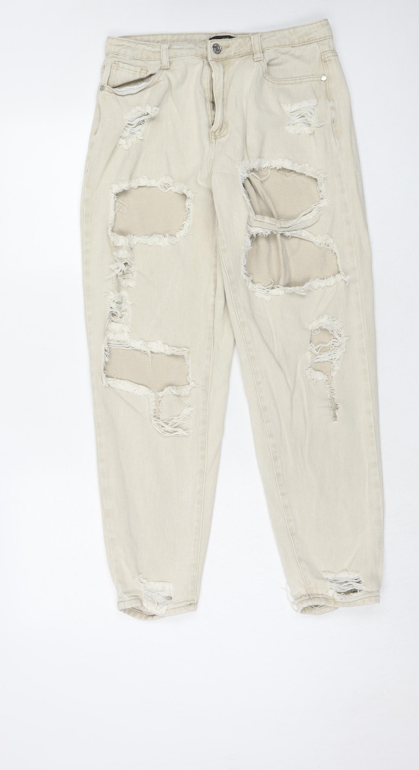 Missguided Womens Beige Cotton Mom Jeans Size 12 Regular Zip