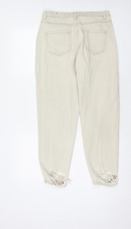 Missguided Womens Beige Cotton Mom Jeans Size 12 Regular Zip