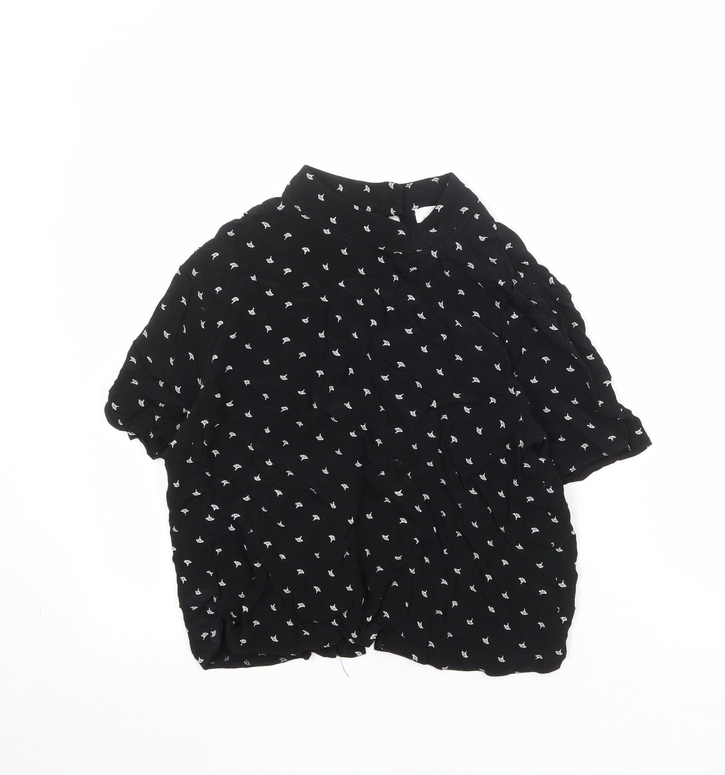 Cooperative Womens Black Geometric Viscose Basic Blouse Size M Round Neck