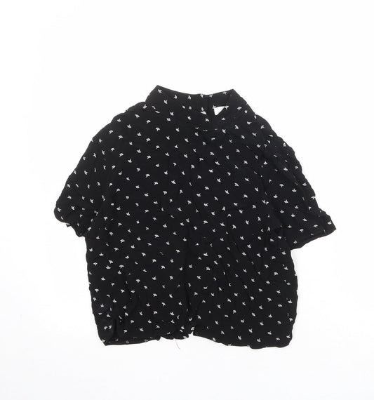 Cooperative Womens Black Geometric Viscose Basic Blouse Size M Round Neck