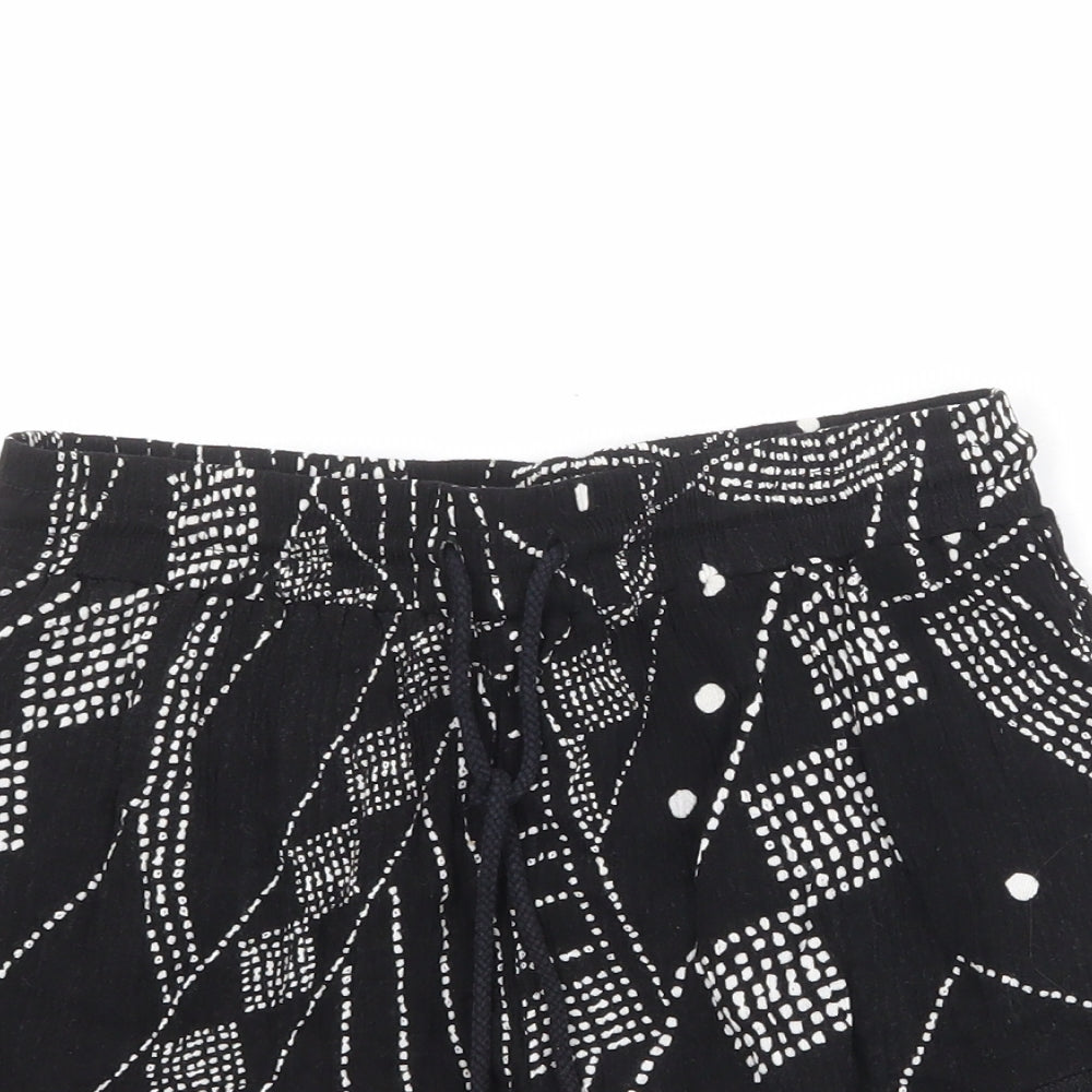Milk & Honey Womens Black Geometric Viscose Hot Pants Shorts Size 8 Regular Drawstring - Crocheted Lace Trim