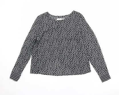 Anna Smith Womens Black Geometric Polyester Basic Blouse Size 8 Round Neck
