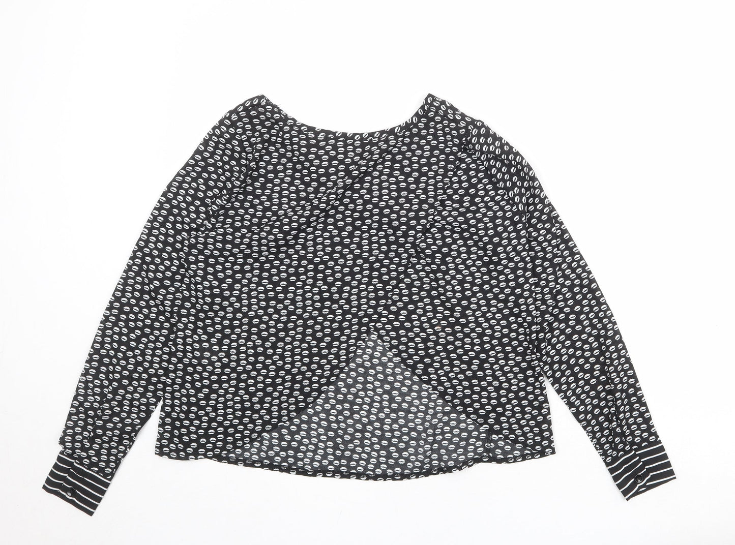 Anna Smith Womens Black Geometric Polyester Basic Blouse Size 8 Round Neck