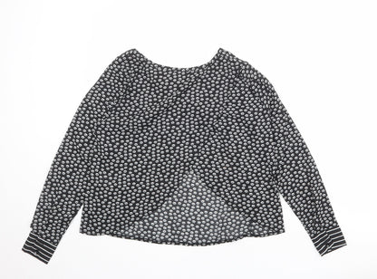 Anna Smith Womens Black Geometric Polyester Basic Blouse Size 8 Round Neck