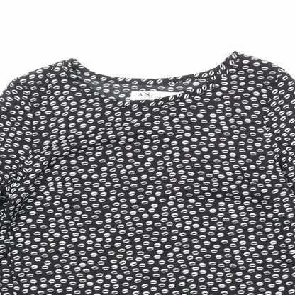 Anna Smith Womens Black Geometric Polyester Basic Blouse Size 8 Round Neck