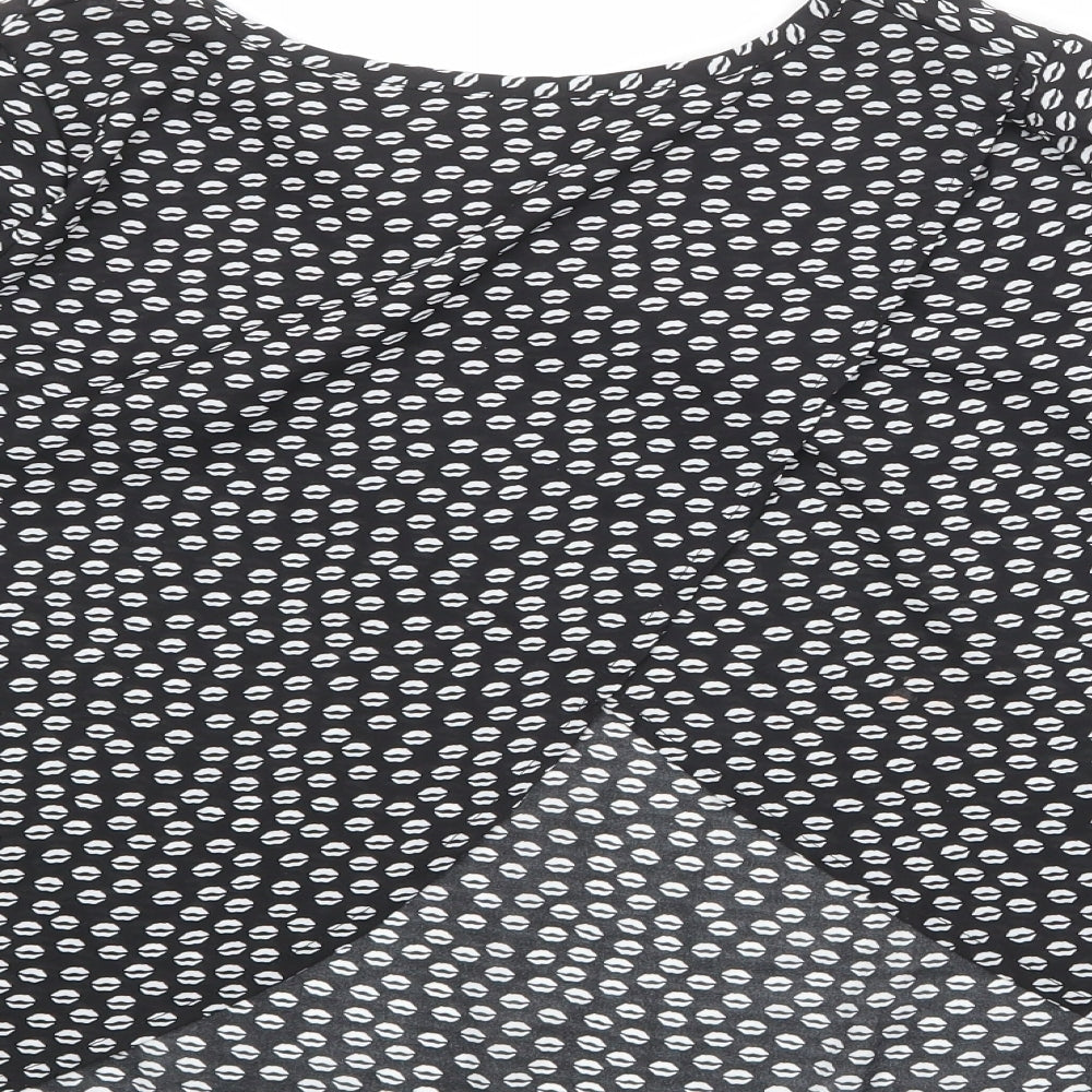 Anna Smith Womens Black Geometric Polyester Basic Blouse Size 8 Round Neck
