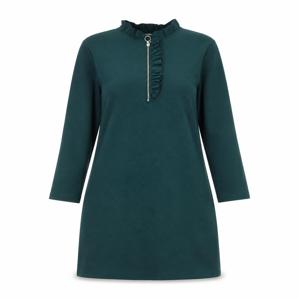 Zara Womens Green Polyester A-Line Size S Round Neck Zip