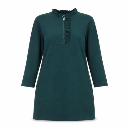 Zara Womens Green Polyester A-Line Size S Round Neck Zip
