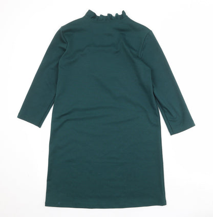 Zara Womens Green Polyester A-Line Size S Round Neck Zip