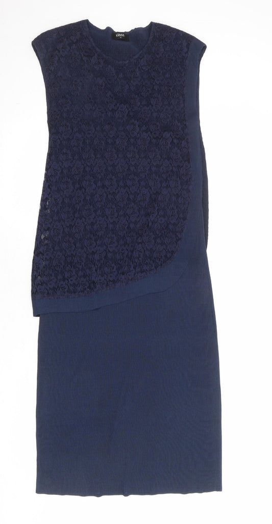 Klass Womens Blue Floral Polyester A-Line Size 14 Round Neck Pullover