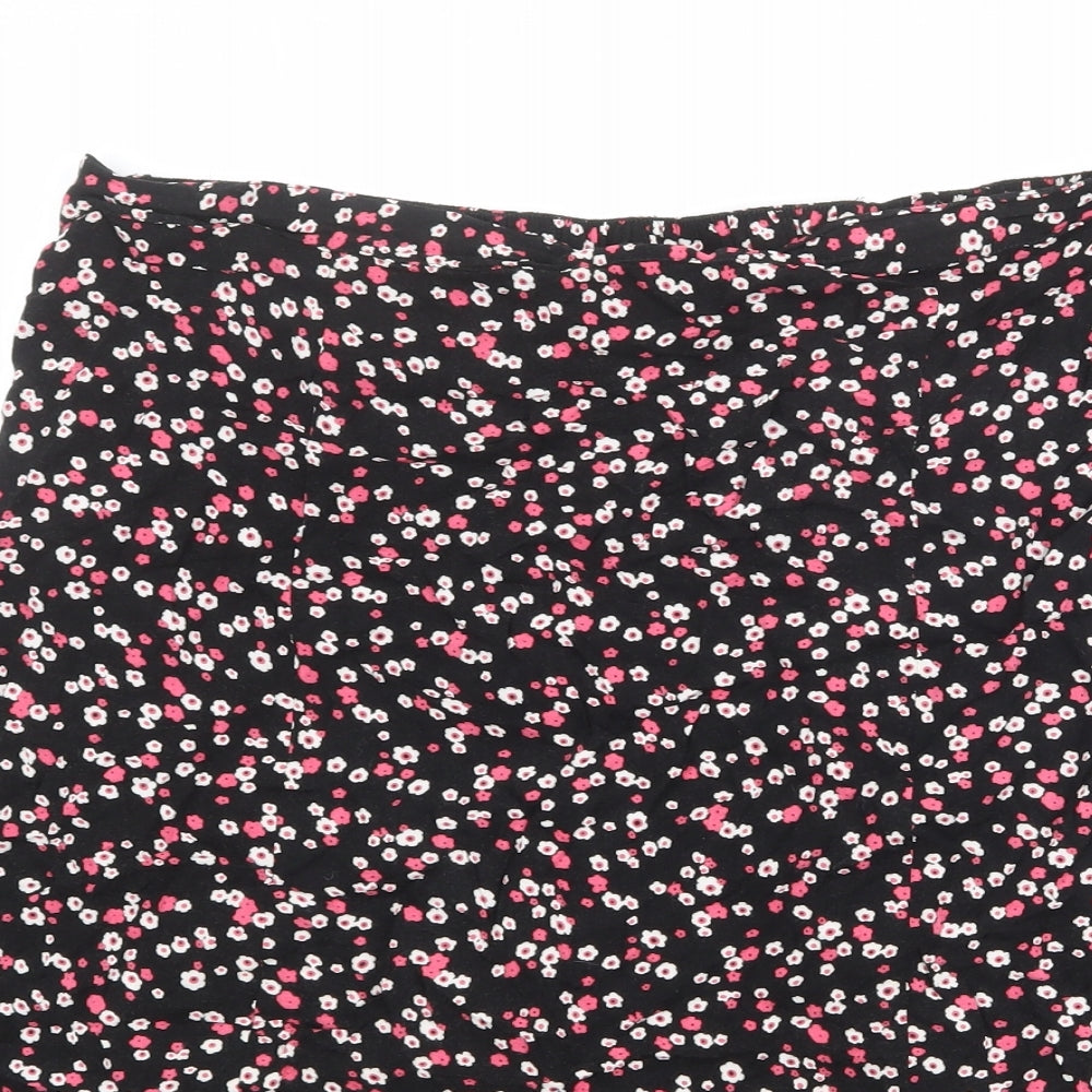 Classics Womens Black Floral Viscose A-Line Skirt Size L
