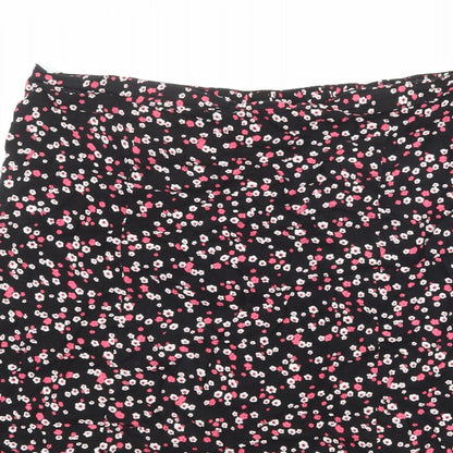Classics Womens Black Floral Viscose A-Line Skirt Size L