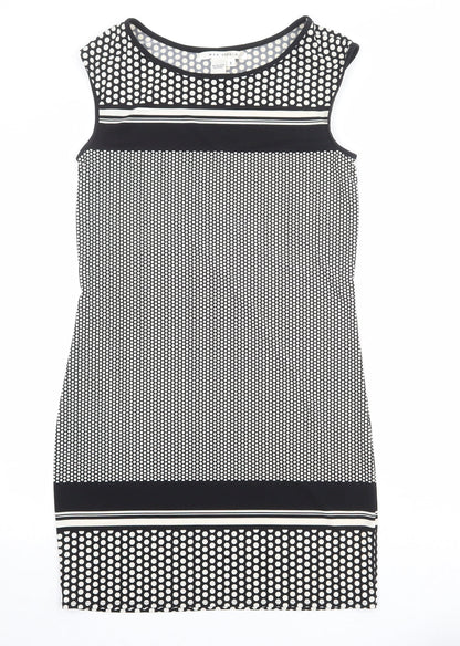 Max Studio Womens Black Polka Dot Polyester Shift Size S Boat Neck Pullover