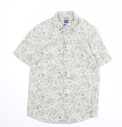 Atlantic Bay Mens Beige Geometric Polyester Button-Up Size S Collared Button