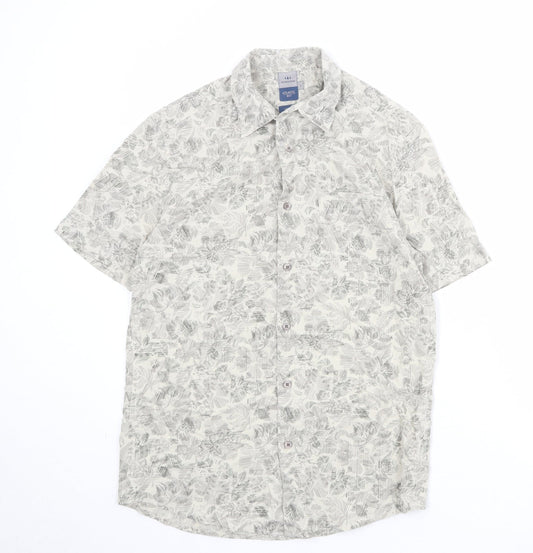 Atlantic Bay Mens Beige Geometric Polyester Button-Up Size S Collared Button