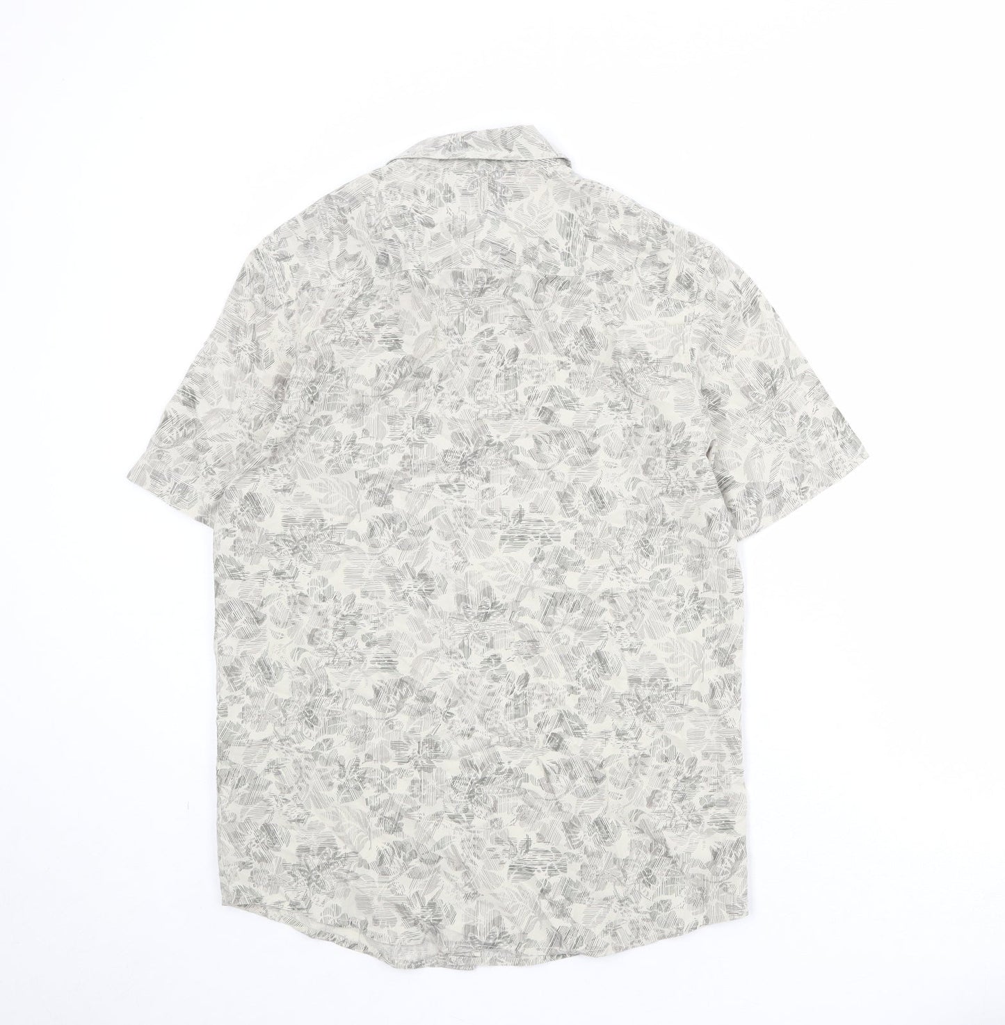 Atlantic Bay Mens Beige Geometric Polyester Button-Up Size S Collared Button