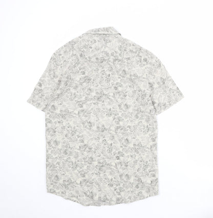 Atlantic Bay Mens Beige Geometric Polyester Button-Up Size S Collared Button