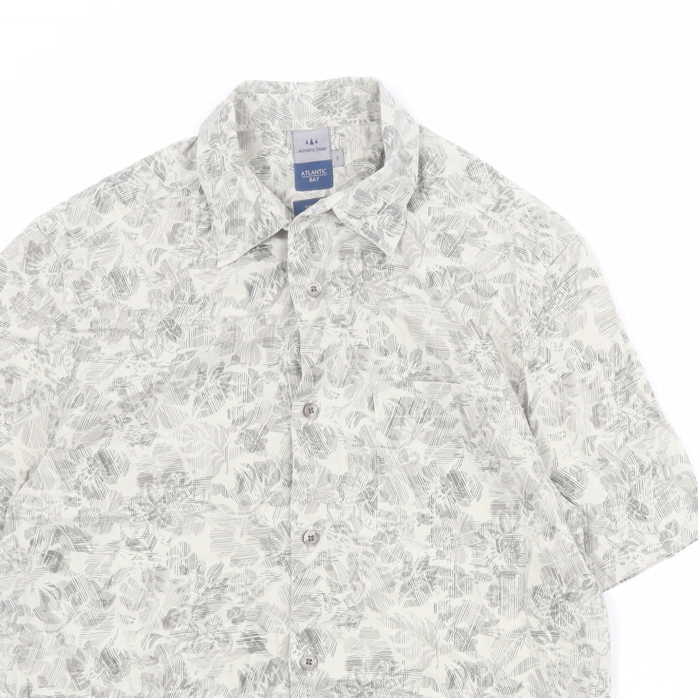 Atlantic Bay Mens Beige Geometric Polyester Button-Up Size S Collared Button