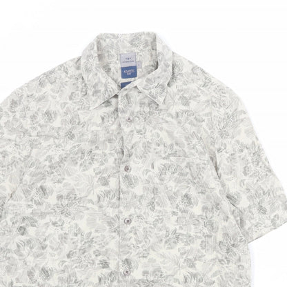 Atlantic Bay Mens Beige Geometric Polyester Button-Up Size S Collared Button