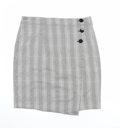 Marks and Spencer Womens Black Plaid Polyester A-Line Skirt Size 36 in Button
