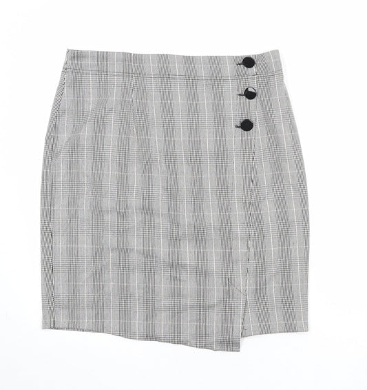 Marks and Spencer Womens Black Plaid Polyester A-Line Skirt Size 36 in Button