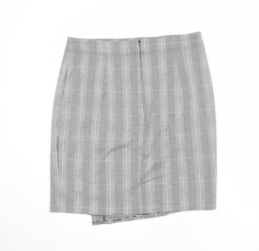 Marks and Spencer Womens Black Plaid Polyester A-Line Skirt Size 36 in Button